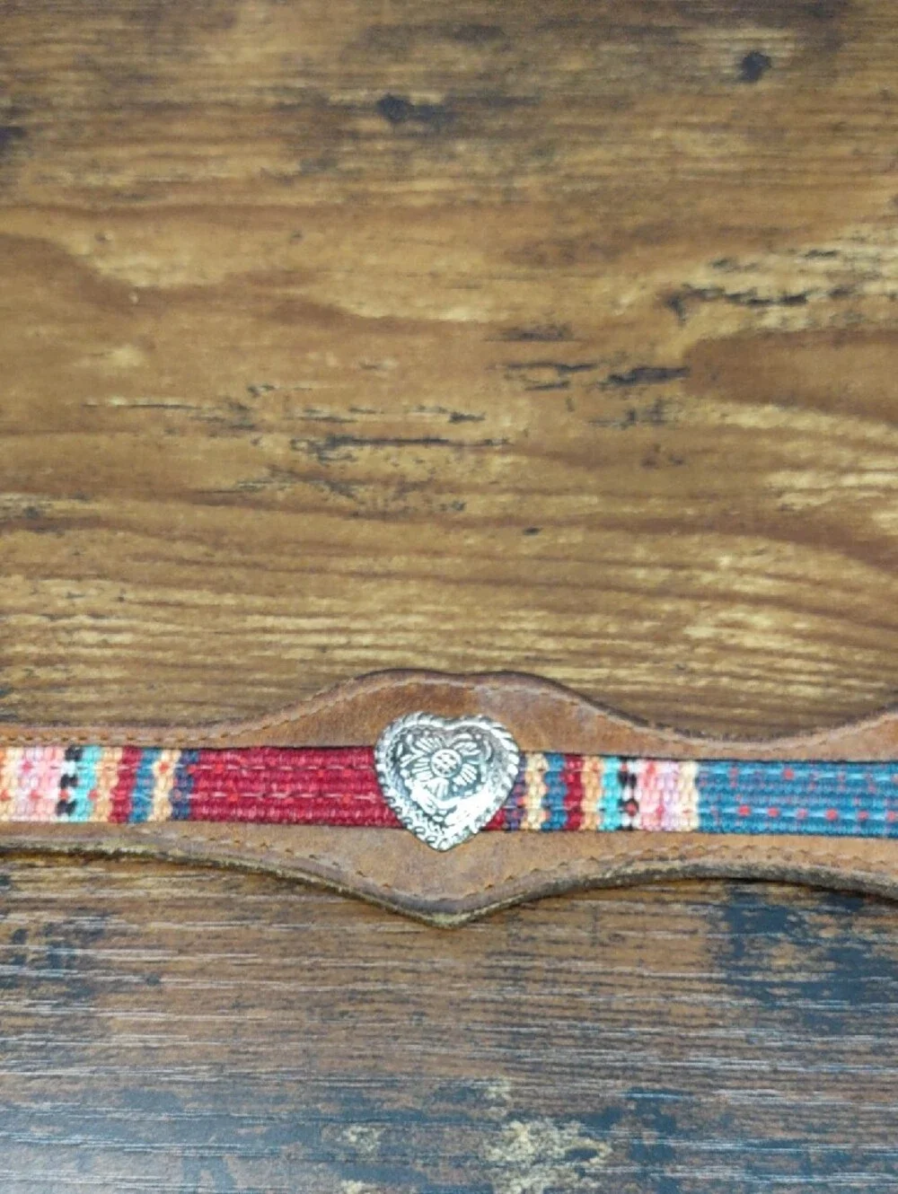 Western-Style Leather Belt w/ Silver Heart Conchos